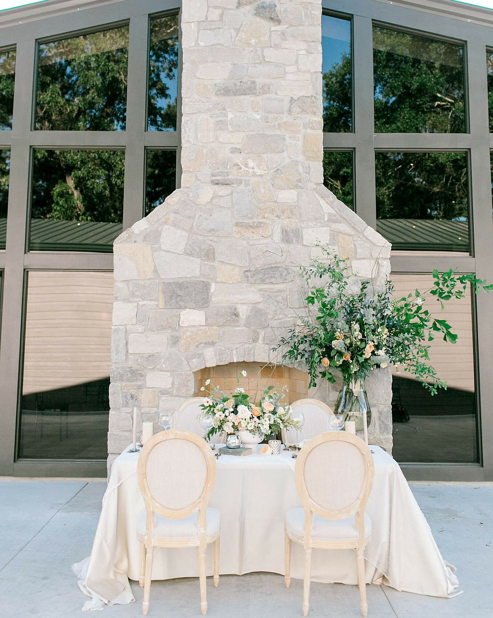 Outdoor fireplace at one of the small wedding venues in Houston The Annex